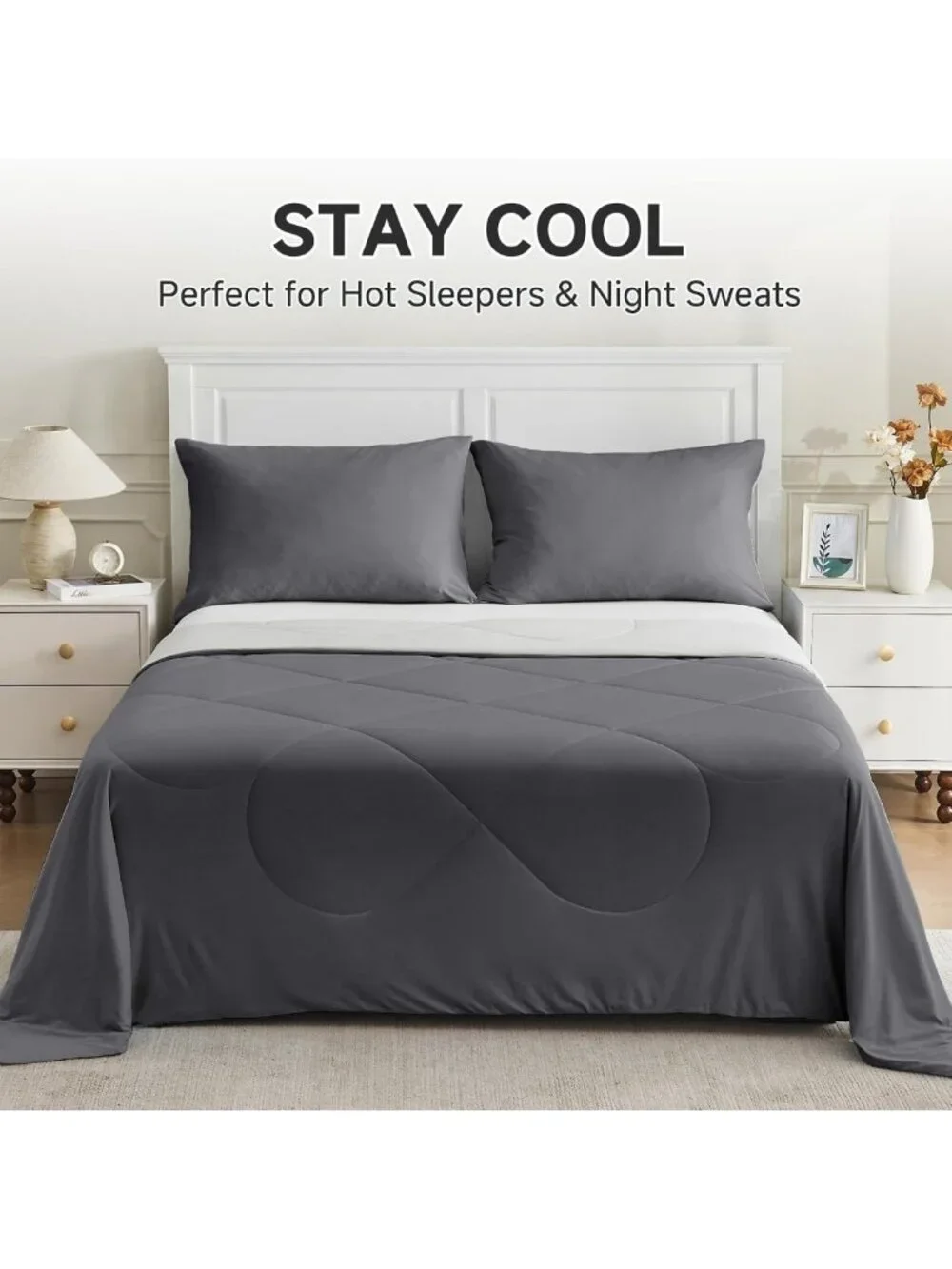 Cooling Comforter for Hot Sleepers, King/Cal King Size, Soft Gray 108